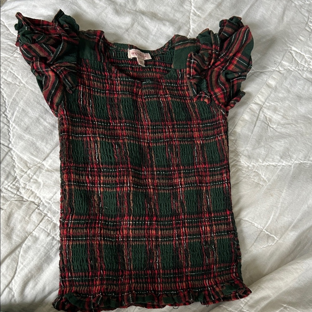 Ivy City Co Plaid Kids Top - Green and Red
